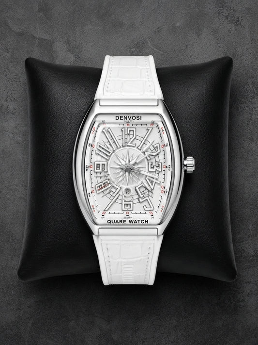 Denvosi Luxury Tonneau Men's Watch – Unique Star Dial & Leather Strap