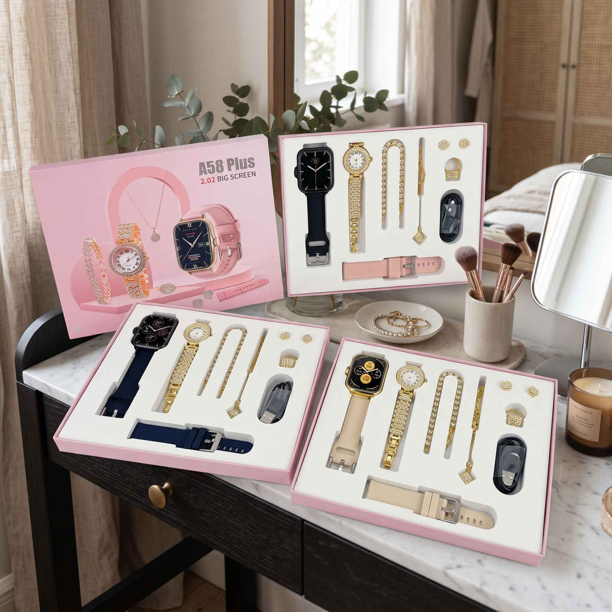 A58 Plus Luxury Smart Watch Gift Set for Women – 2.02" HD Display
