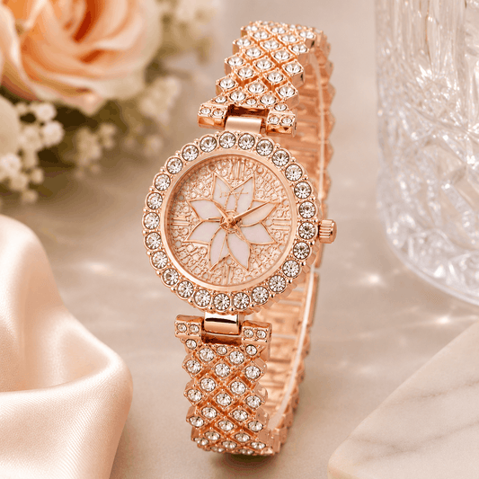 Luxury Women's Floral Crystal Quartz Watch – Elegant Rhinestone Bracelet