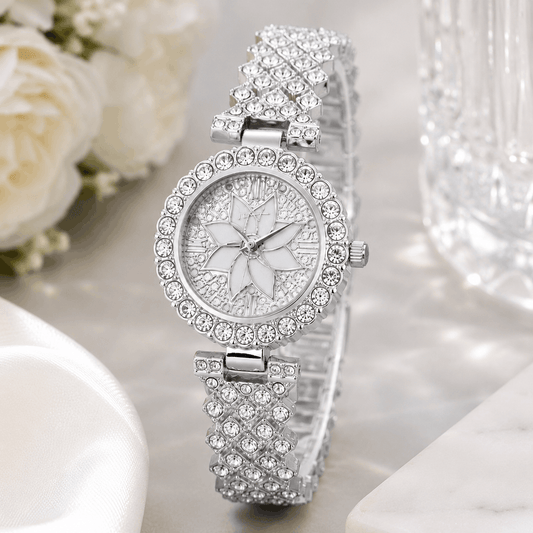 Luxury Women's Floral Crystal Quartz Watch – Elegant Rhinestone Bracelet