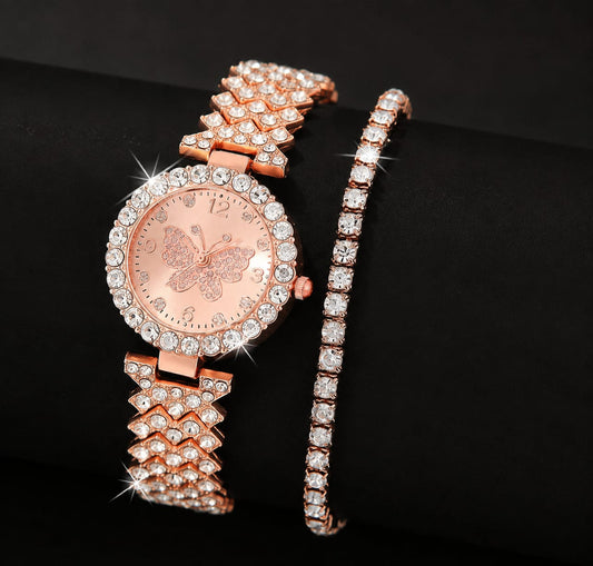 Women's Butterfly Quartz Watch & Bracelet Set – Elegant Fashion Gift