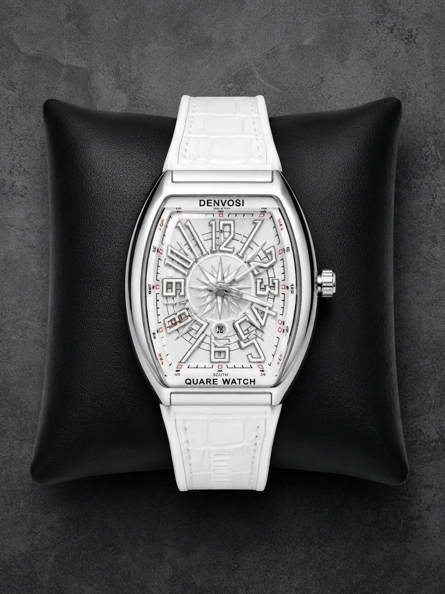 Denvosi Luxury Tonneau Men's Watch – Unique Star Dial & Leather Strap