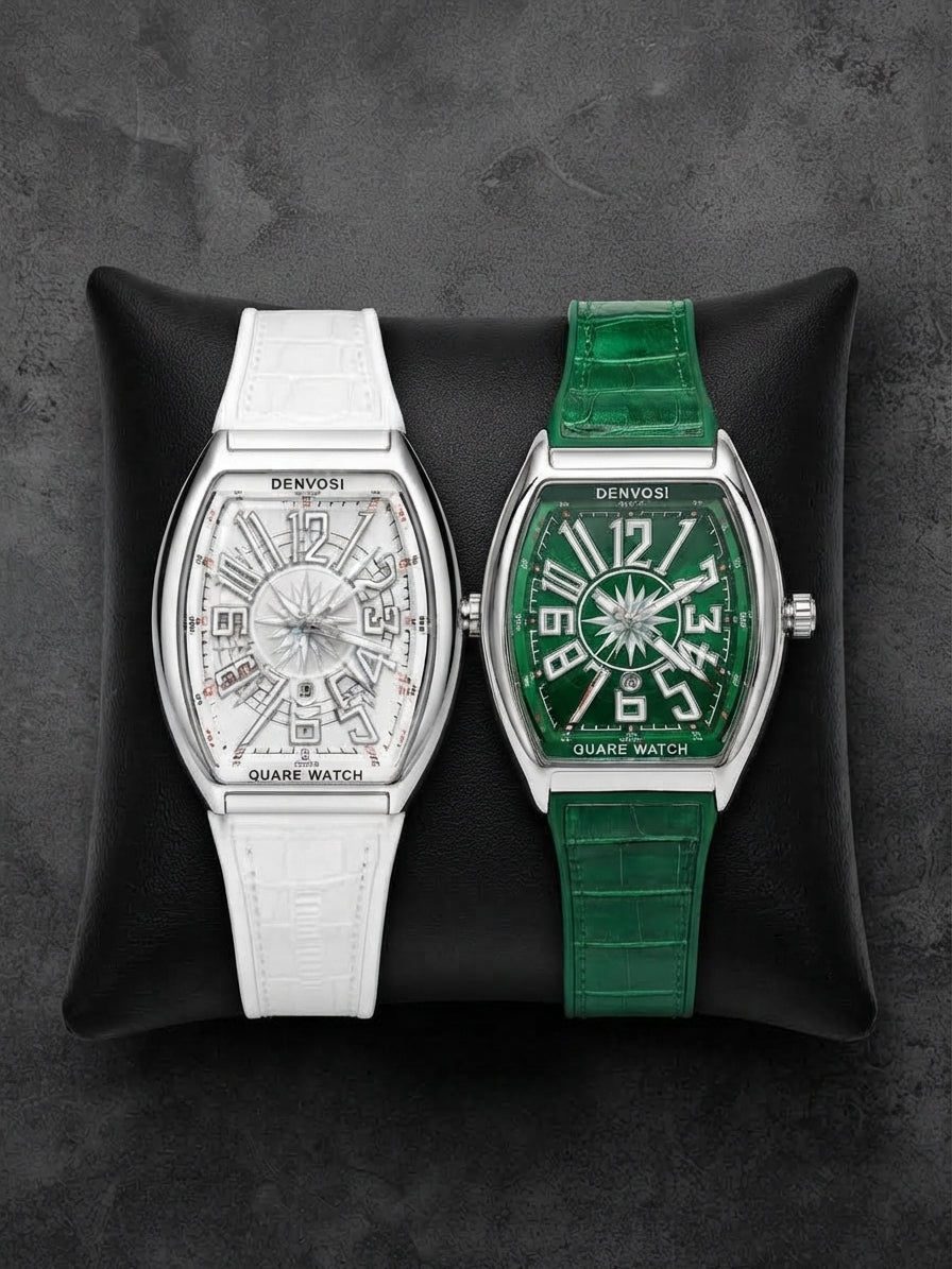 Denvosi Luxury Tonneau Men's Watch – Unique Star Dial & Leather Strap