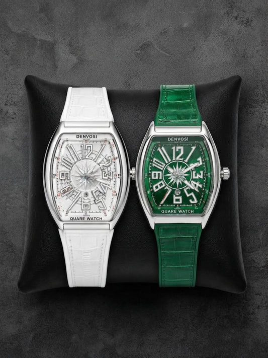 Denvosi Luxury Tonneau Men's Watch – Unique Star Dial & Leather Strap