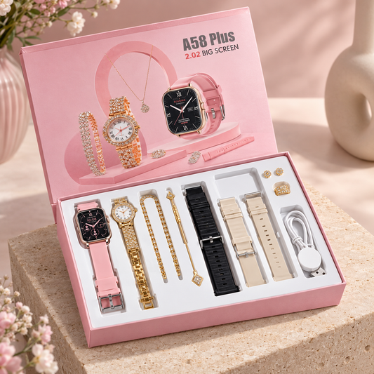 A58 Plus Luxury Smart Watch Gift Set for Women – 2.02" HD Display